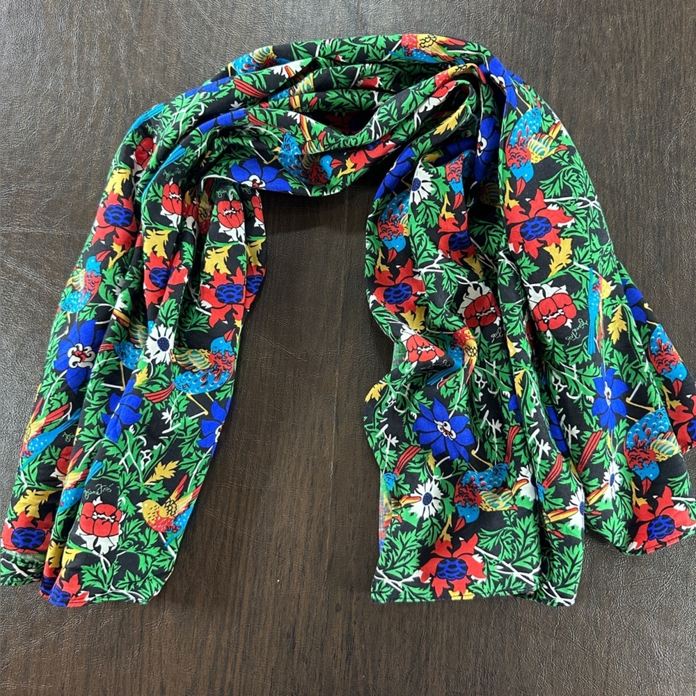 VTG Diane Freis Colorful Bird and Floral Pattern Silk Scarf